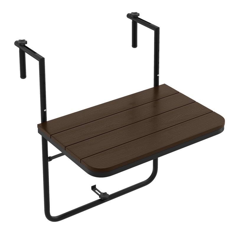 Outdoor Folding Hanging Table Railing Table Adjustable Height - Brown