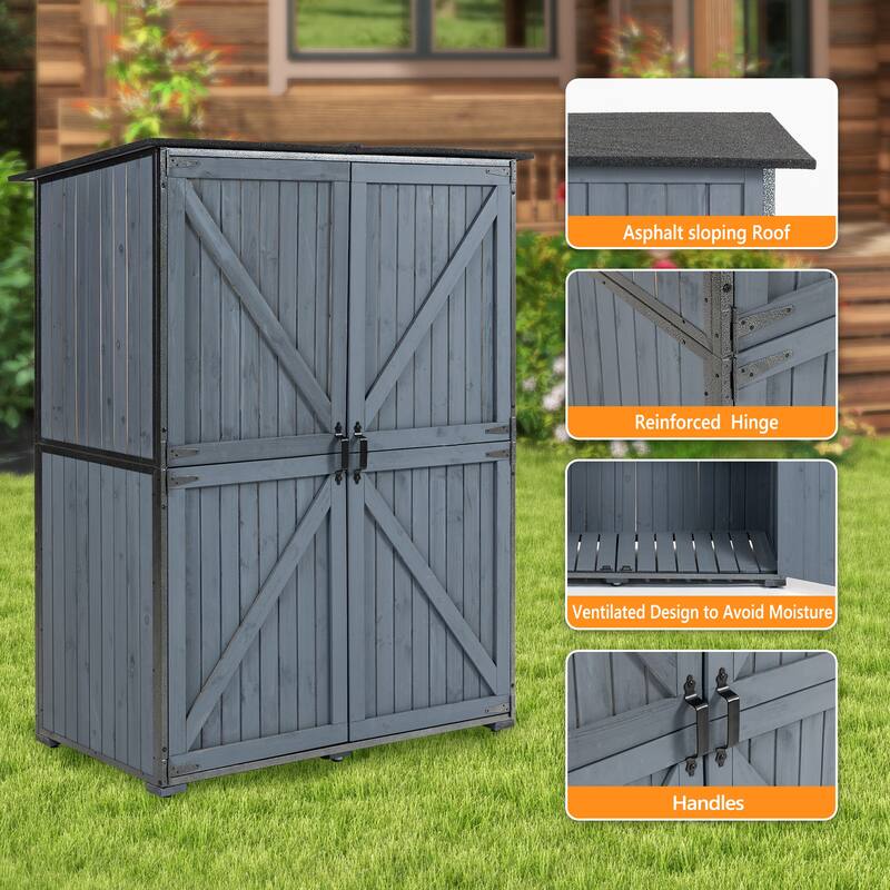 Tall Outdoor Storage Shed - 55.1"L x 29.1"W x 68.9"H, Metal Frame Garden Cabinet, Blue Gray