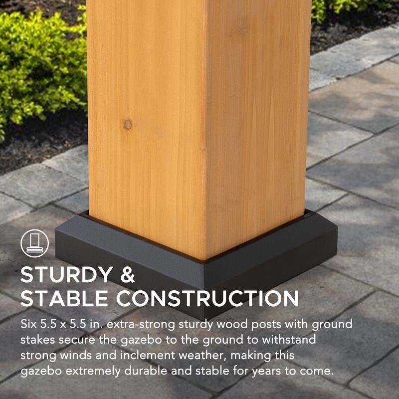 Sunjoy Outdoor Cedar Wood Frame Patio Gazebo Steel Hardtop