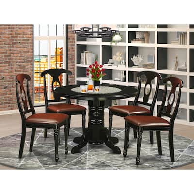 Modern 5 Piece Dining Set - Round Table & 4 Kitchen Chairs - Black Finish - HomeStock