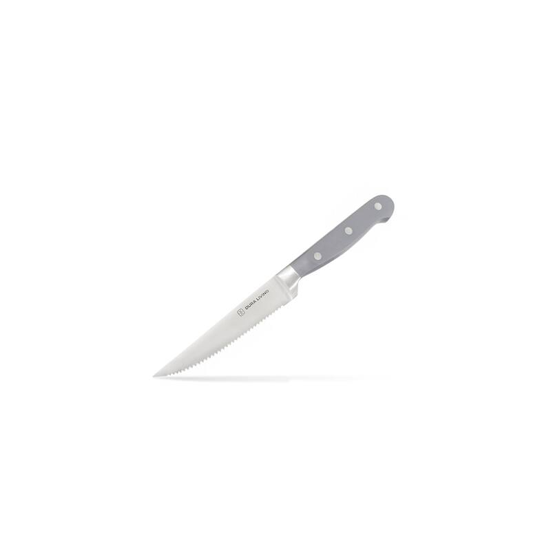 Dura Living 4-Piece Steak Knife Set - High Carbon Stainless Steel Serrated Blades, Ergonomic Black Handles