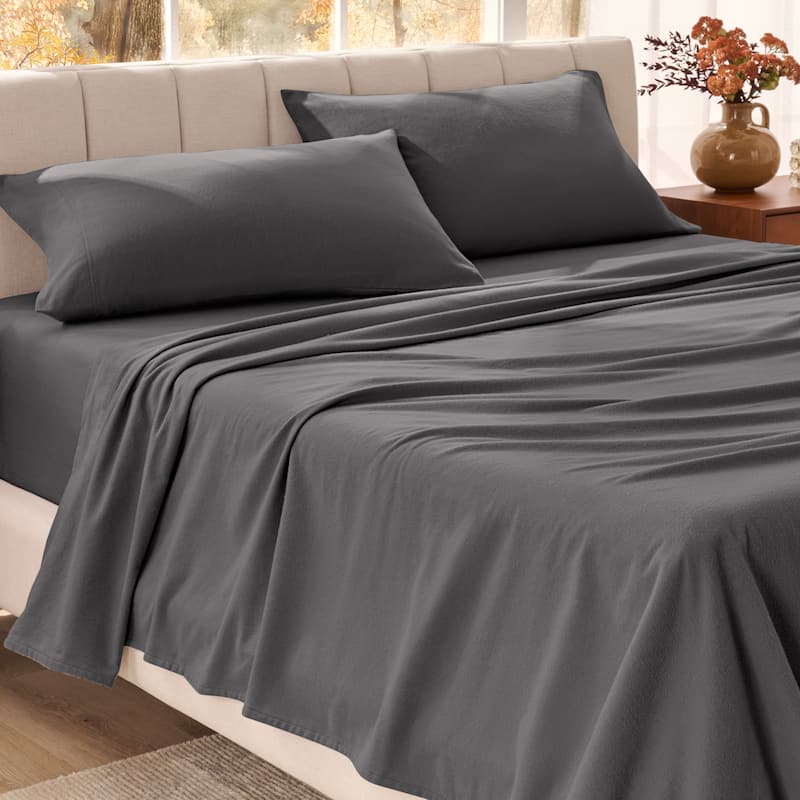 Bare Home Organic Cotton Flannel Sheet Set - Queen - Grey