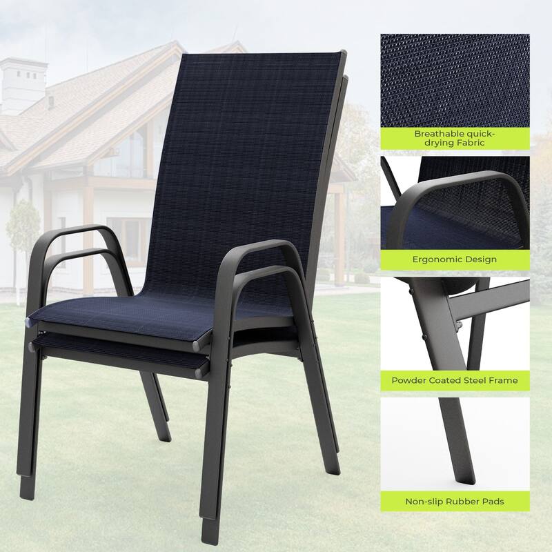 4-Pieces Stackable Black Steel Frame Stationary Dining Chair Dining Chairs Set