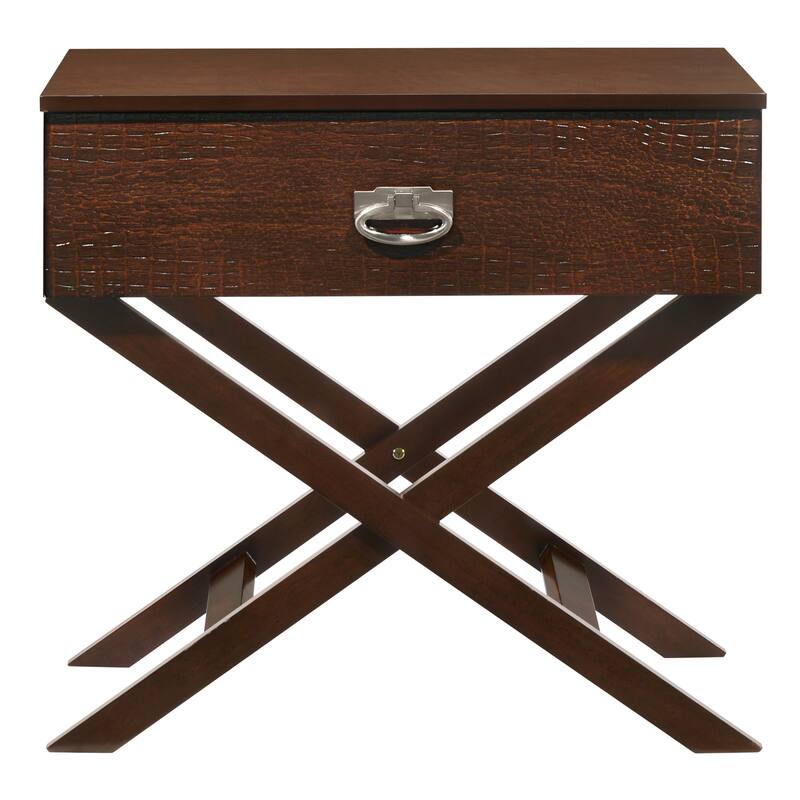 Cappuccino Nightstand with Croc Textured Drawer Front, 25x27x16 Modern Bedside Storage Table for Bedroom Essentials