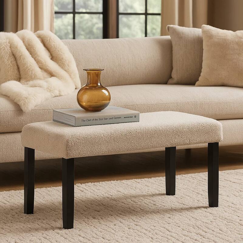 Arun Dining Bench, Beige Fabric, Black Rubberwood, 41 Inch Foam Seat