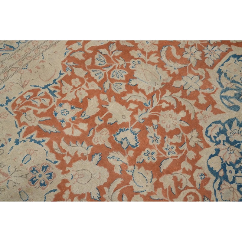 Hand Knotted Oriental 100% Wool Carpet Traditional Floral Oranges & Rust Kerman Area Rug - 13' 3'' X 10' 1''