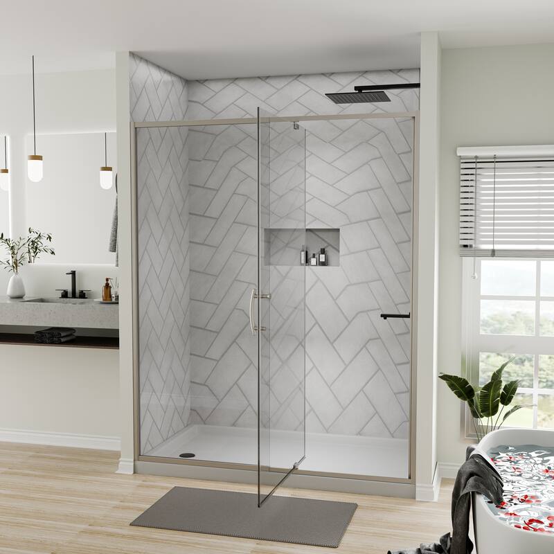 56-60" Bathtub Pivot Shower Screen Door - 60''x 71'' - Brushed Nickel