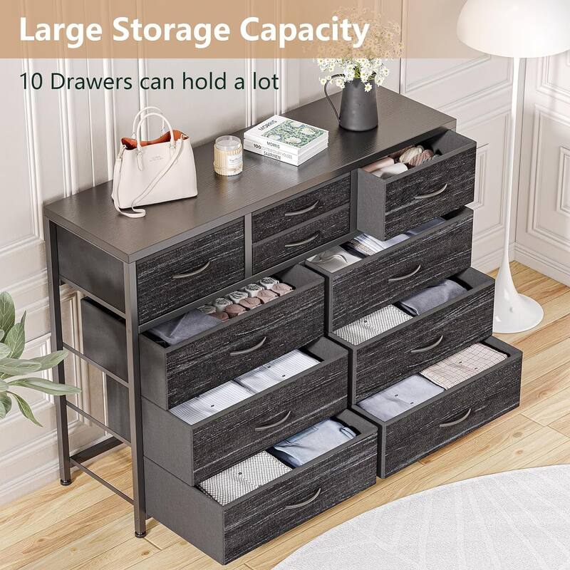 10 Drawer Dresser,TV Stand Entertainment Center Fabric Storage