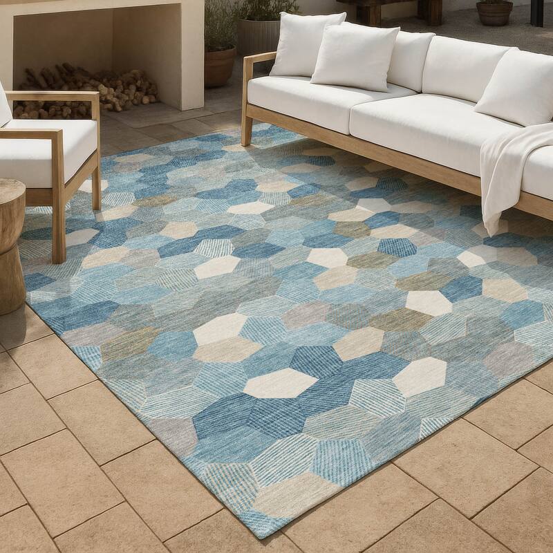 Machine Washable Indoor/ Outdoor Modern Loyd Chantille Rug - Teal - 5' x 7'6"