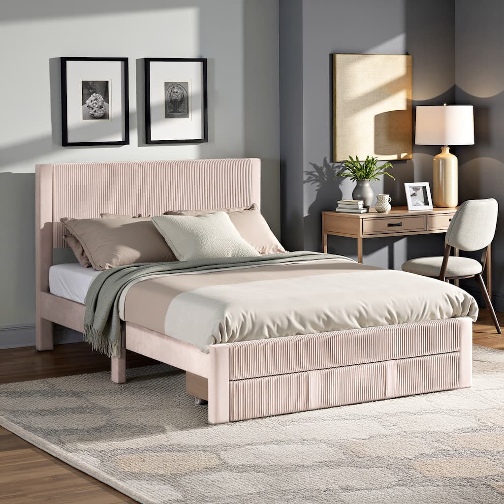 Parkfield Pleated Velvet Storage Queen Platform Bed with Drawer by iNSPIRE Q Modern