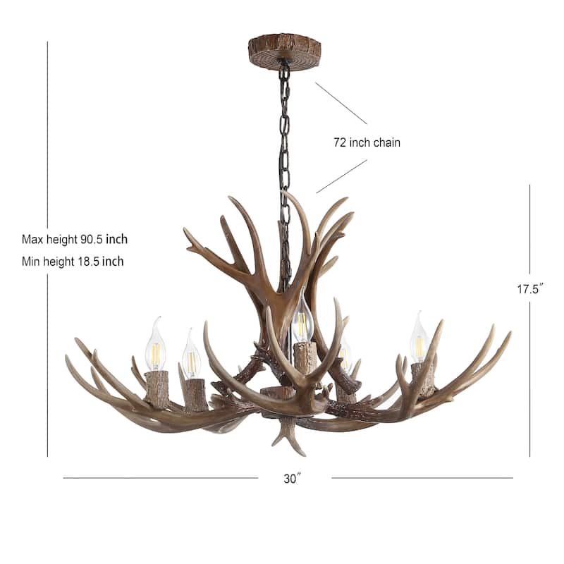 Apollo Adjustable Resin Antler 5-Light LED Chandelier, by JONATHAN Y - 30"