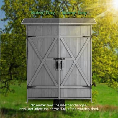 Wooden Outdoor Tool Storage Shed with Lockable Door, Detachable Shelves and Pitch Roof