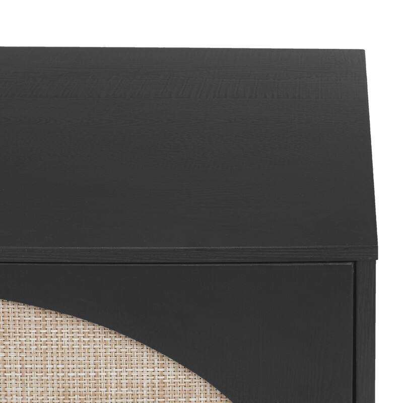 Rustic Style Living Room Storage Cabinet with Rattan Decorative Doors
