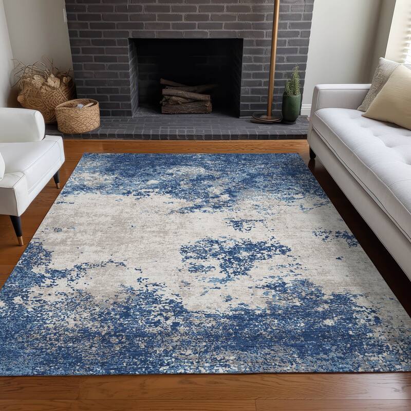 Machine Washable Indoor/ Outdoor Abstract Pixels Chantille Rug