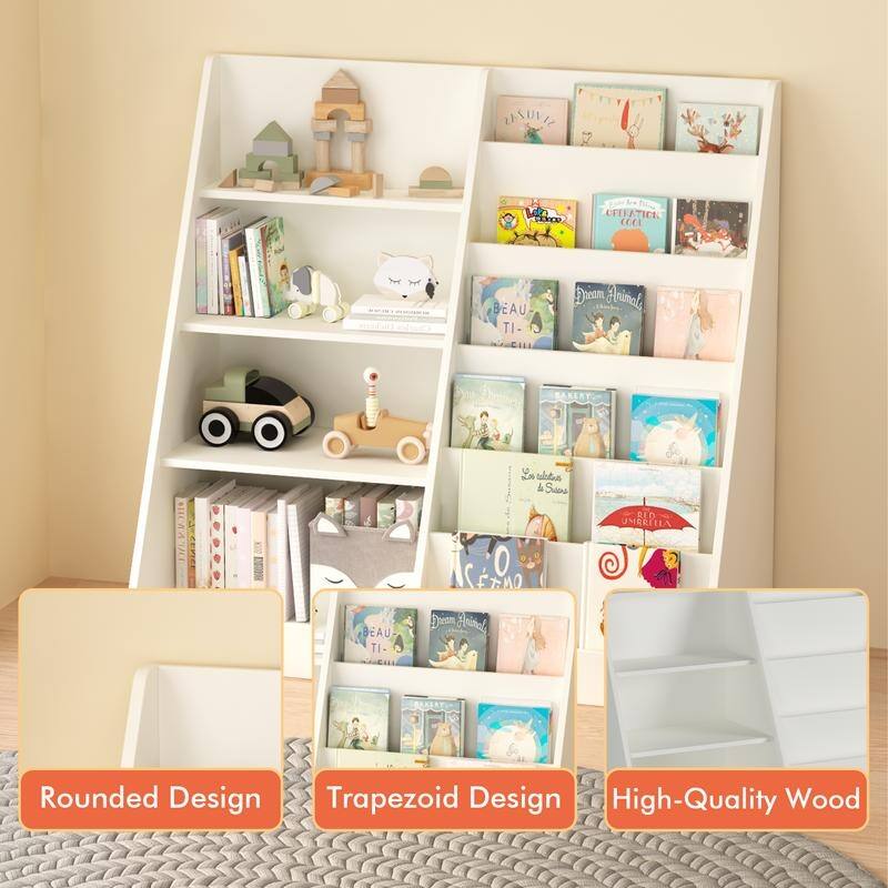4-Tier Wooden Kids Bookshelf & Toy Organizer with Storage Bin, Modern Display Bookcase for Nursery Playroom