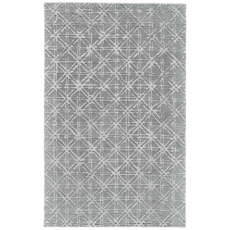Hartford Tufted Lattice Wool Rug, Cloud Blue/Sky Gray, Area Rug - 8' x 11' - Cool Gray/Silver Gray/Cloud Blue