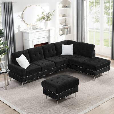 102" Rustic L-shaped Sectional Sofa with Reversible Chaise and Storage Ottoman