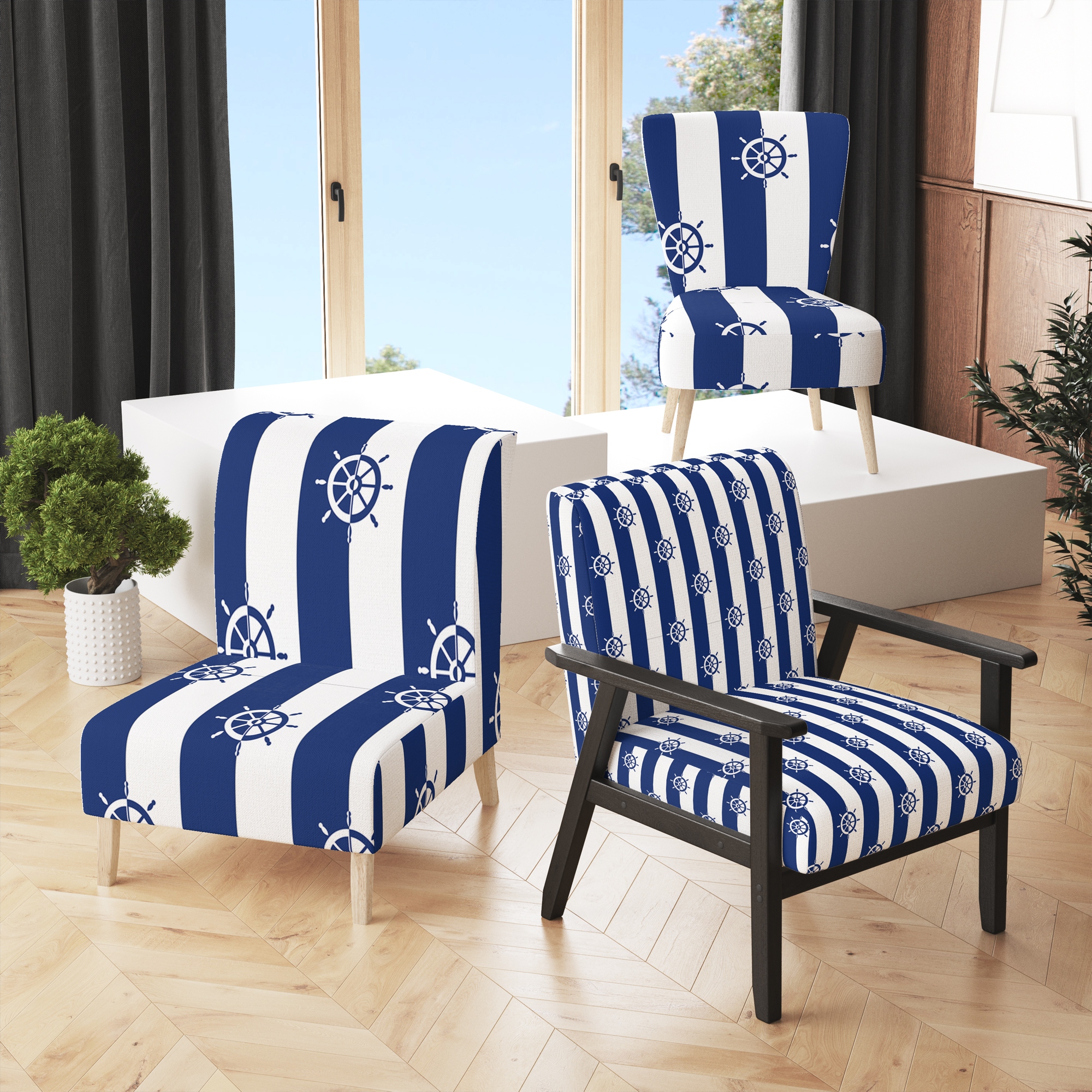 Blue and white striped chair clearance