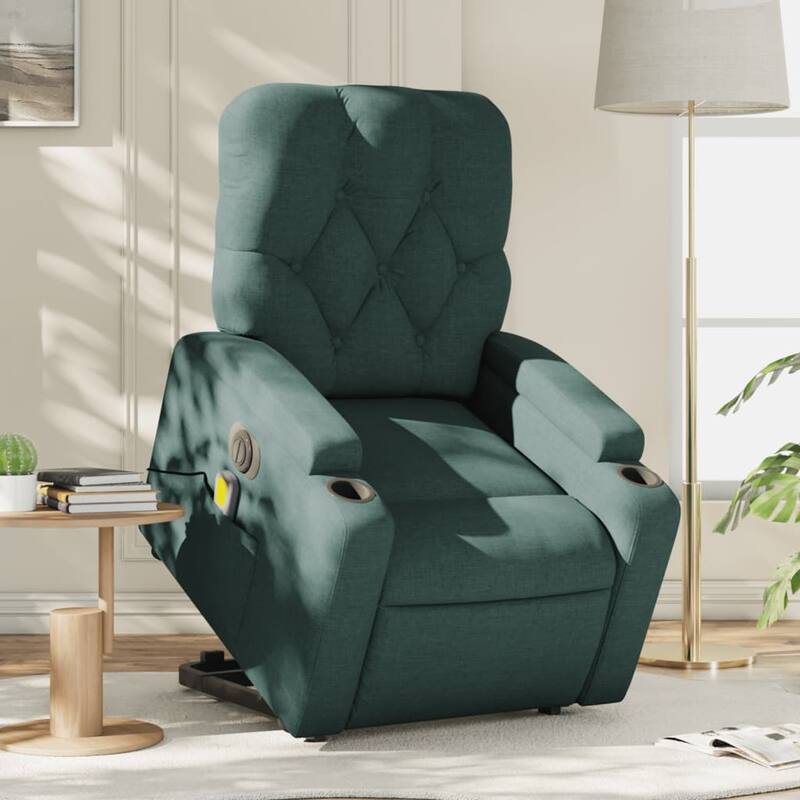 vidaXL Stand up Massage Recliner Chair Power Lift Wingback Armchair Fabric - Dark green Electric