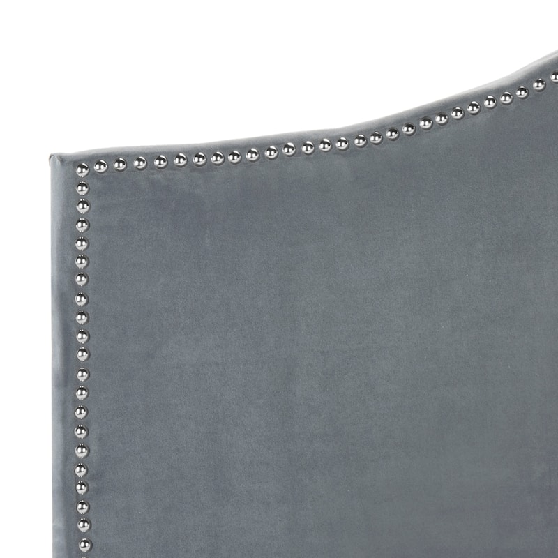 SAFAVIEH Connie Grey Velvet Camelback Headboard - Silver Nailhead
