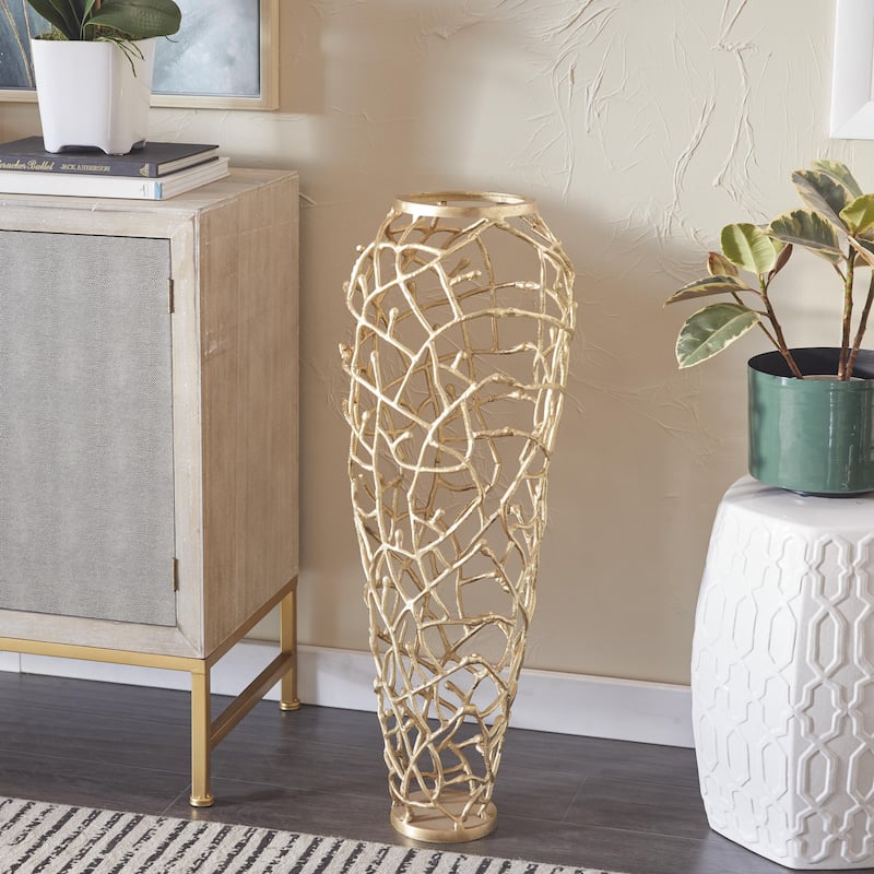 Aluminum Metal Cutout Coral Decorative Vase - Gold or Silver - Roche River Decor