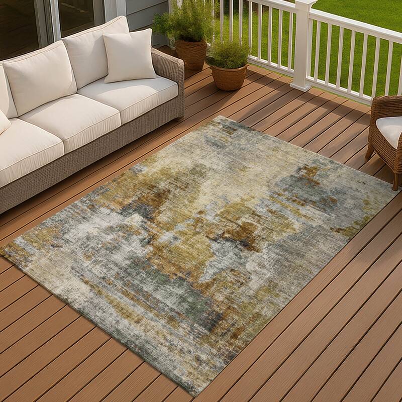 Machine Washable Indoor/ Outdoor Abstact Contemporary Chantille Rug - Khaki - 10' x 14'
