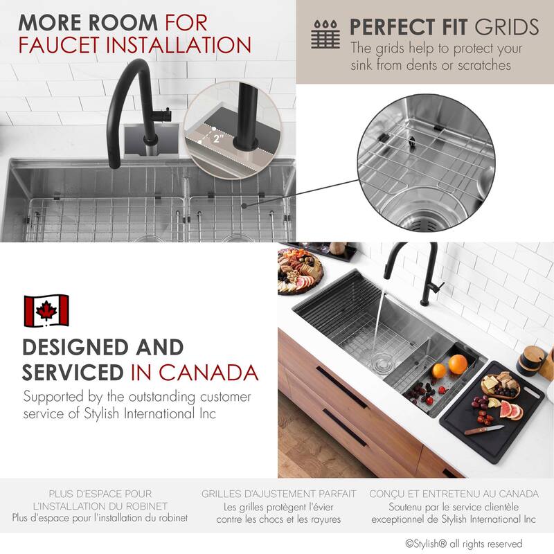 Stylish Versa36 Undermount 36" Double-Bowl Workstation Kitchen Sink - 36"x19"x10"