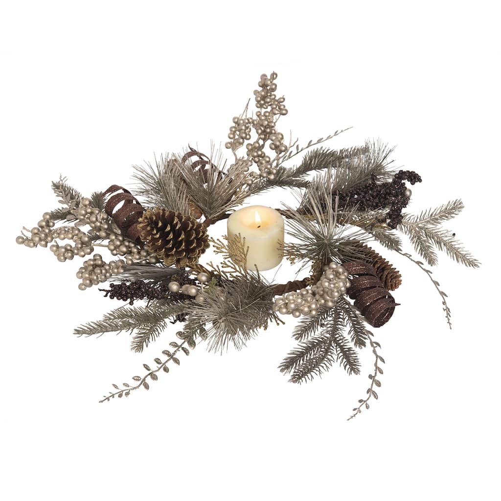 Transpac Artificial 18 in. Green Autumn Pinecone Candle Ring