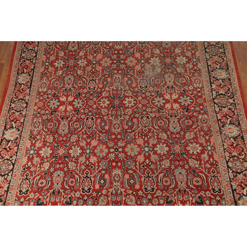 Hand Knotted Oriental 100% Wool Carpet Traditional All-Over Red Mahal Area Rug - 12' 8'' X 9' 6''