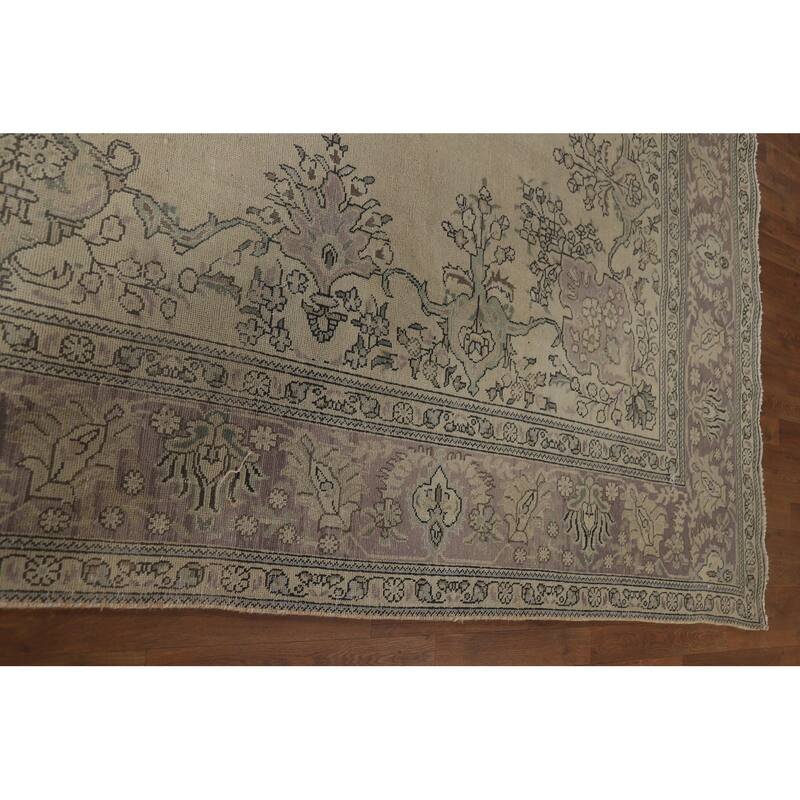 Distressed Tabriz Vintage Persian Rug Handmade Bedroom Wool Carpet - 9'4" x 12'11"