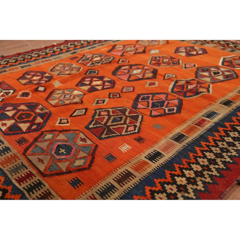 Kilim Qashqai Nomadic Persian Antique Rug Hand-Woven Wool Carpet - 5'0"x 6'7"