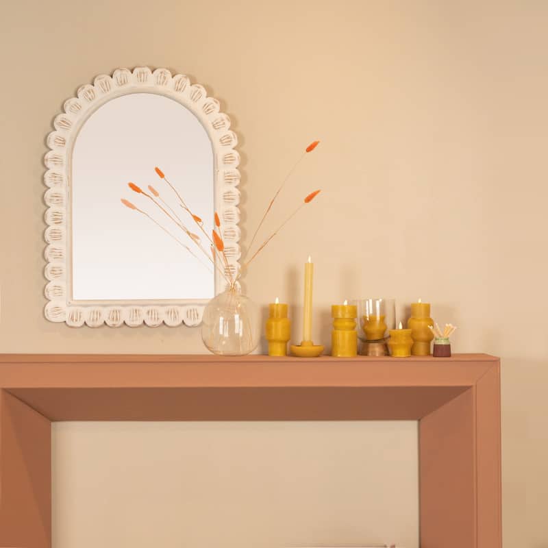 Arched Raised Scallop Pattern Wood Wall Mirror