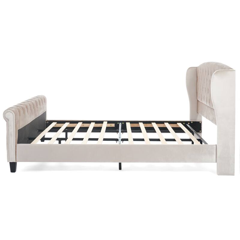 Christopher Knight Home - Amara Traditional Velvet Upholstered Sleigh Bed with Wingback Headboard & Scroll Footboard, King Size