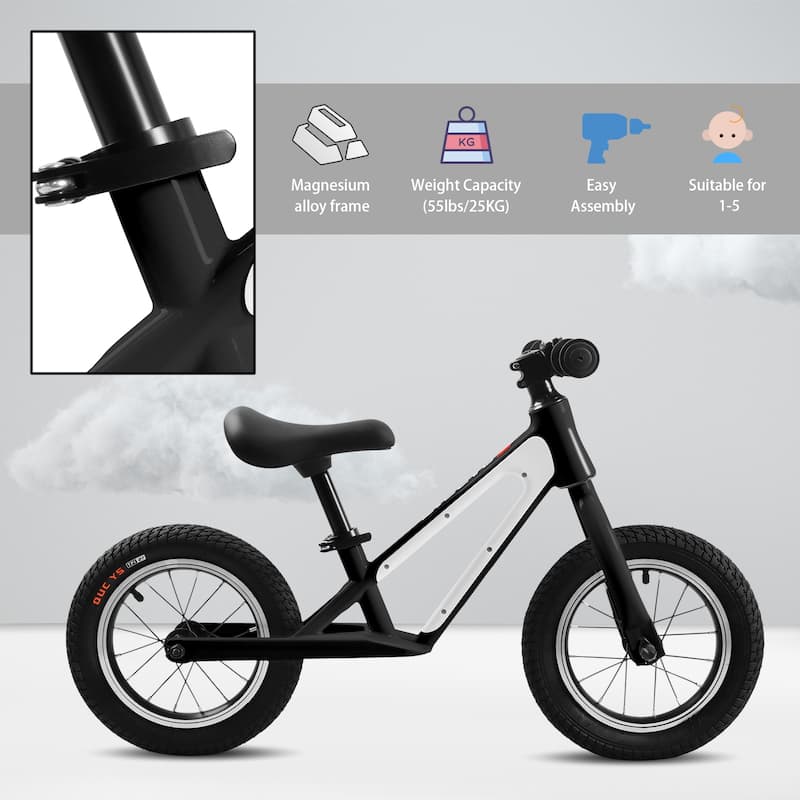 12" Toddler Balance Bike with Rubber Foam Tires and Adjustable Seat