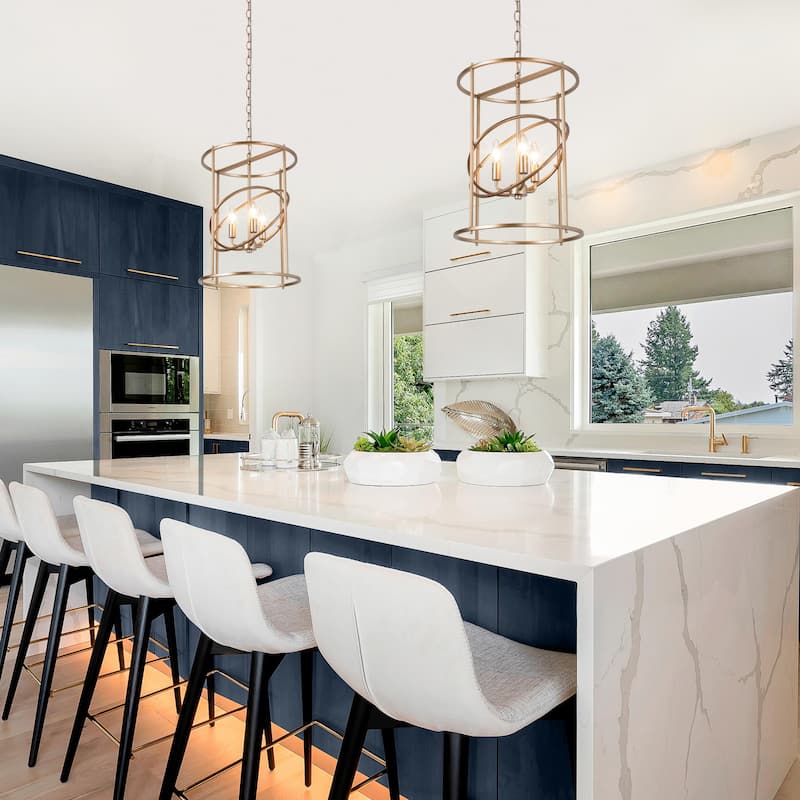 Modern Gold 3-Light Cylinder Chandelier Kitchen Island Pendant Light - D14"x H 19.5"