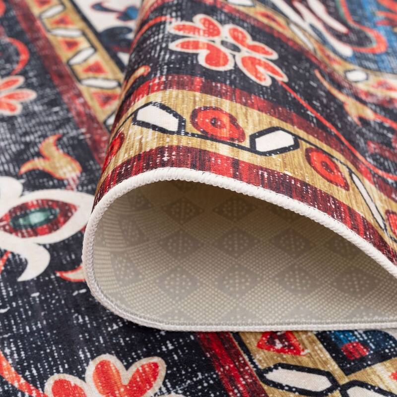 KUKOON Washable Terracotta Vintage Aztec Area Rug