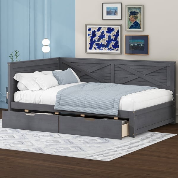 slide 2 of 15, Twin Platform Daybed with 2 Drawers, Wood Daybed Grey Grey - Twin