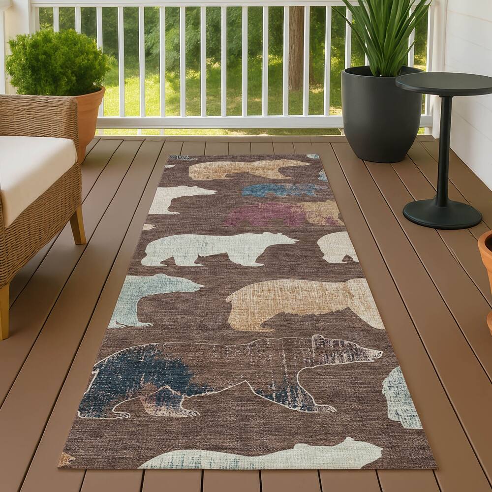 Machine Washable Indoor/ Outdoor Modern Bear Chantille Rug