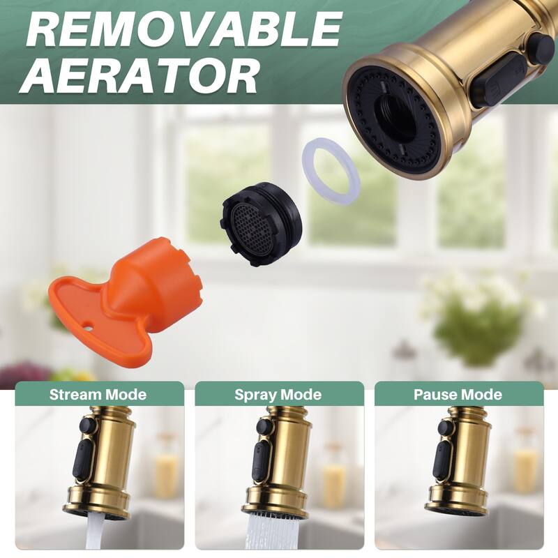 WOWOW Double Handle Pull Down Sprayer Bridge Kitchen Faucet