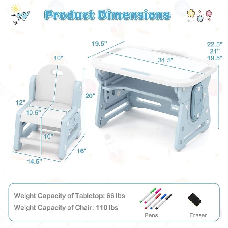 Gymax Kids Table & Chair Set Height Adjustable Toddler Drawing Table