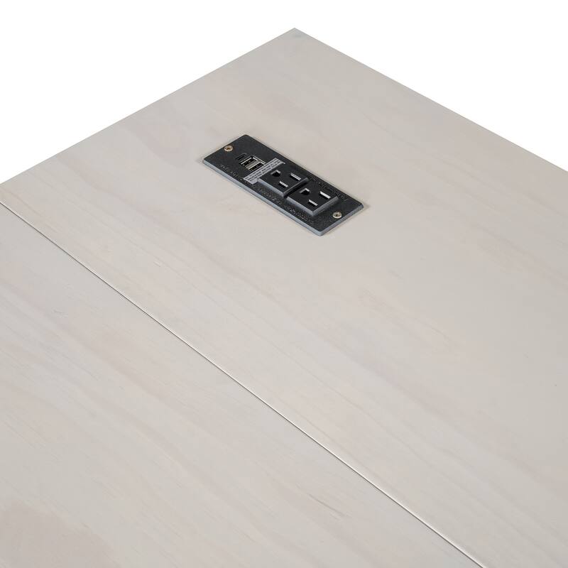 Space-Saving Queen Murphy Bed with Storage Drawers, USB Ports & Outlets, Brushed White/Gray Finish