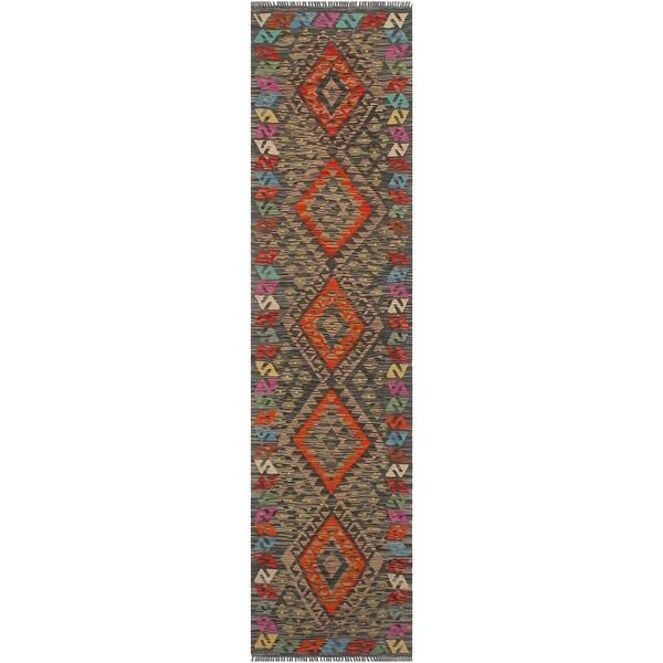 slide 2 of 7, Bohemian Kilim Lacy Charcoal Rust Hand Woven Rug - 2'3" x 8'4" - 2'3" x 8'4"