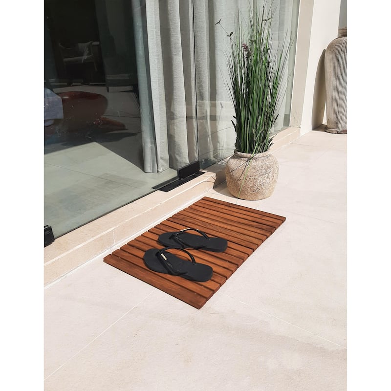 Nordic Style Teak Oiled String Shower/Bath Mat with Rubber Feet 23.62" x 15.75" - Brown