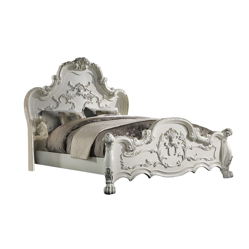 Wooden Bed with Claw Feet in Bone White - Queen