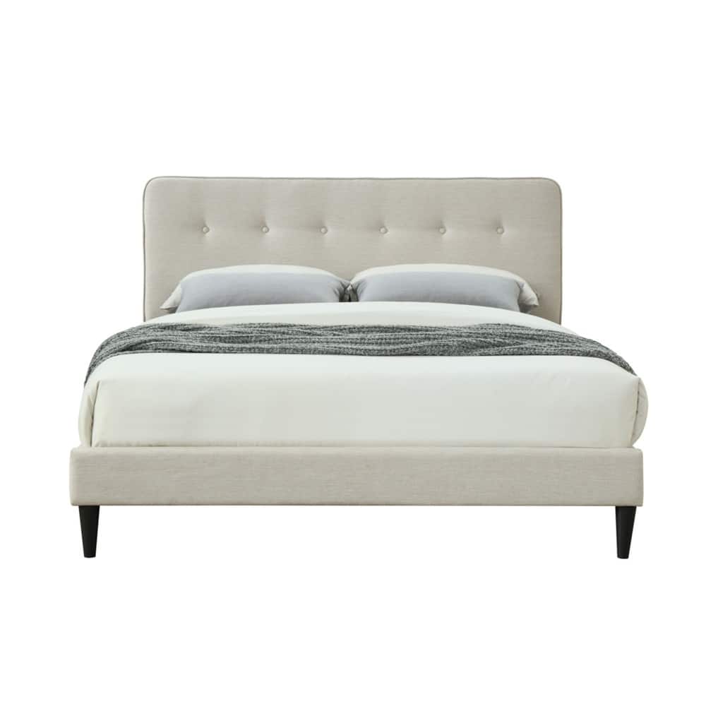 King Size Polyester Upholstered Platform Bed with USB Charging and Tufted Headboard (Bed-in-a-Box)