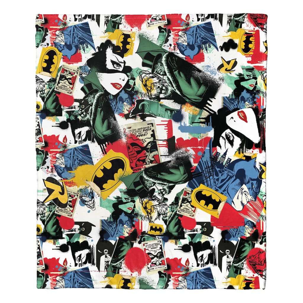 DC Comics Batman Silk Touch Throw Blanket Sticker Collage
