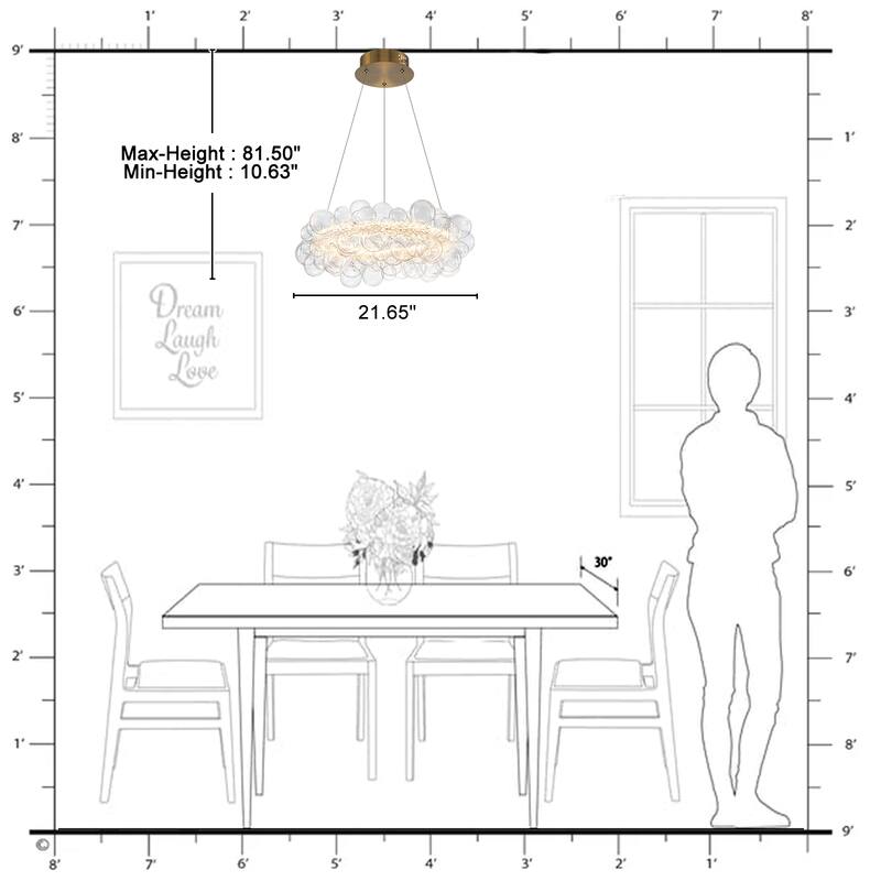 Crystal Bead LED Chandelier with Glass Globe, Adjustable