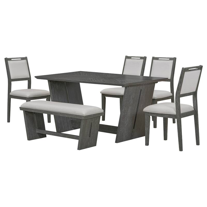 6-Piece Transitional Dining Set with 4 Chairs & Bench