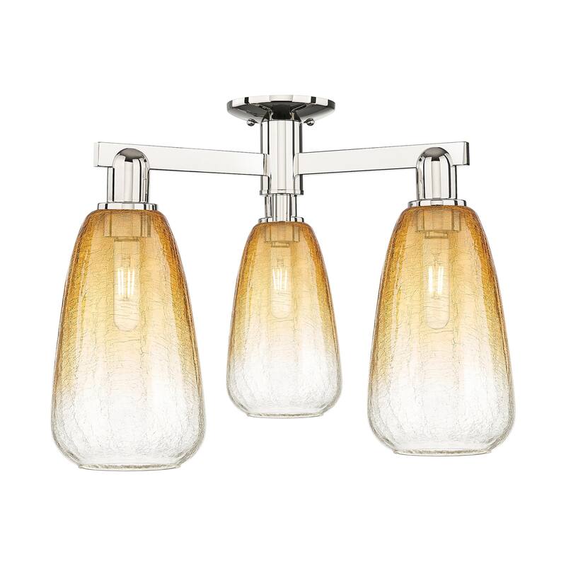Innovations Lighting 716-3F-15-24 Brookhaven Almond Semi-Flush - Polished Nickel / Amber