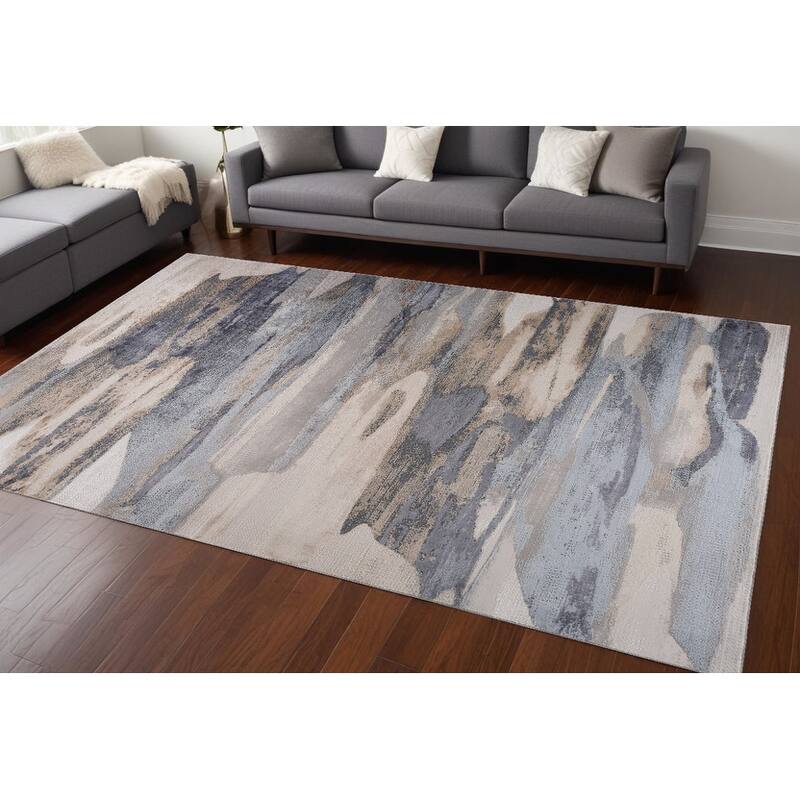 Bigiz Distressed Abstract Modern Stain Resistant Woven Durable Area Rug By HomeRoots - 8' X 11' - 8' X 11' - Oxford Blue - Rectangle